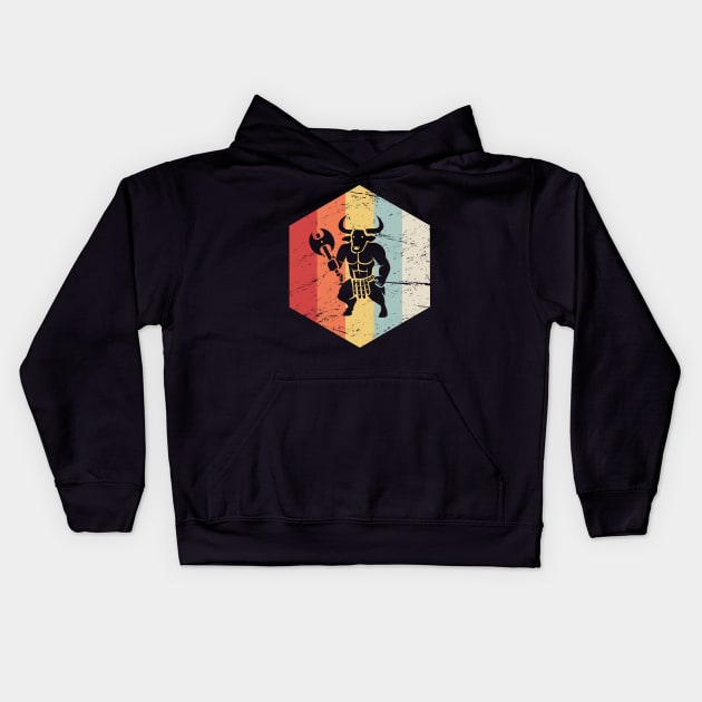 Retro Vintage Greek Mythology Minotaur Icon Kids Hoodie by MeatMan